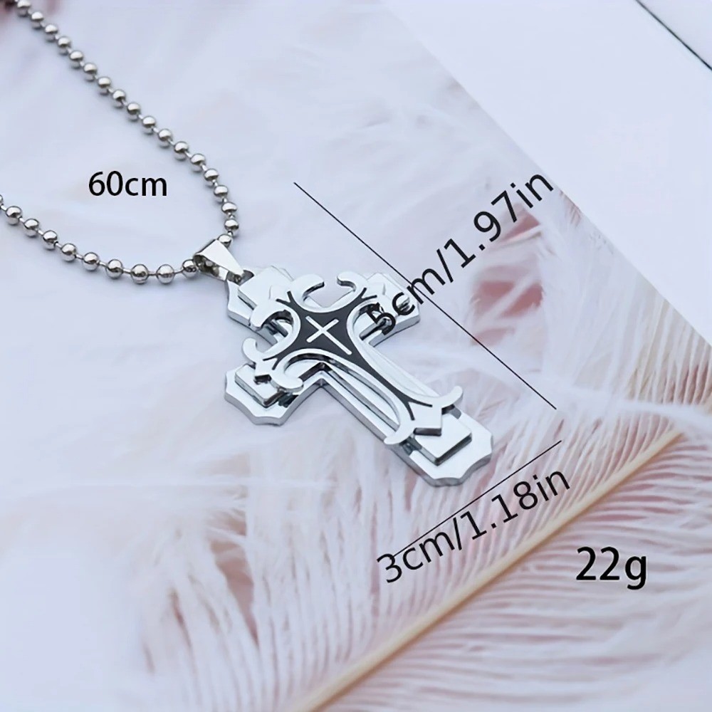 Cross Pendant Necklace Stainless Steel Crucifix Cuban Gold Black Men Unisex New