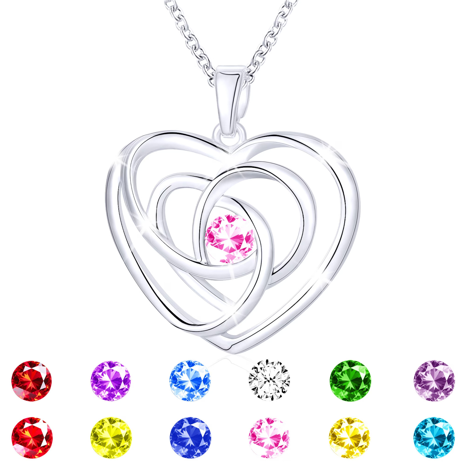 S925 Sterling Silver Plated Love Heart Necklaces for Women Girls CZ November Bir