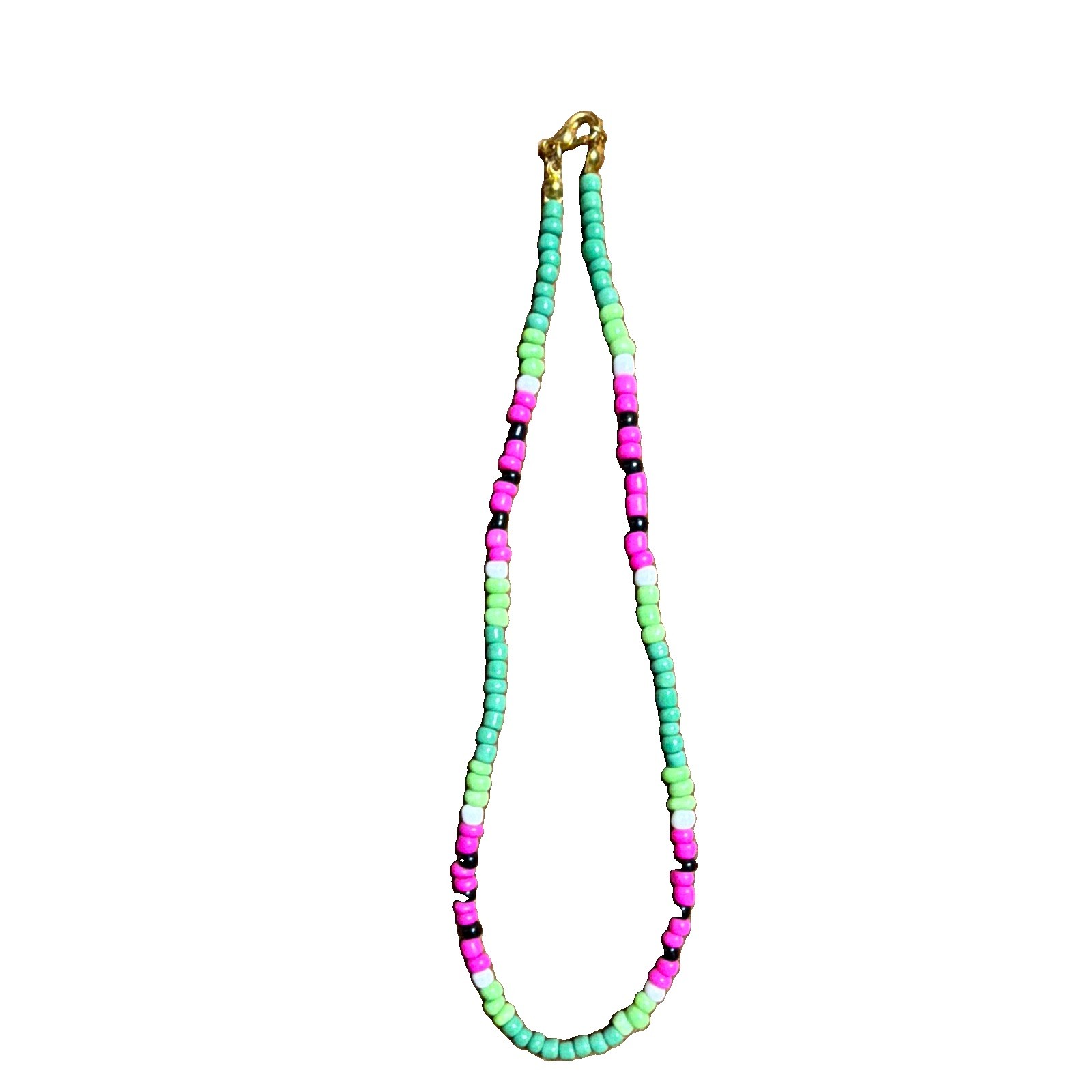 Watermelon Seed Bead Choker Necklace 14inches Gold Tone Clasps Summer Style