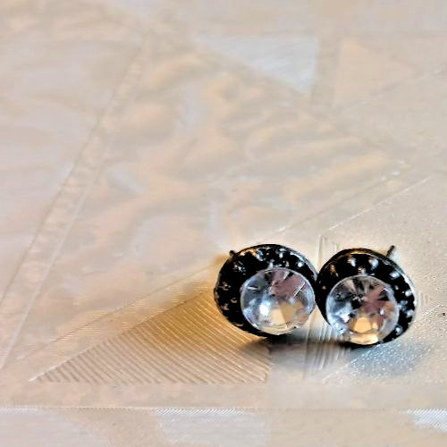 2 Pairs Crystal Rhinestone Stud Earrings Lot Black White Round Sparkly Jewelry