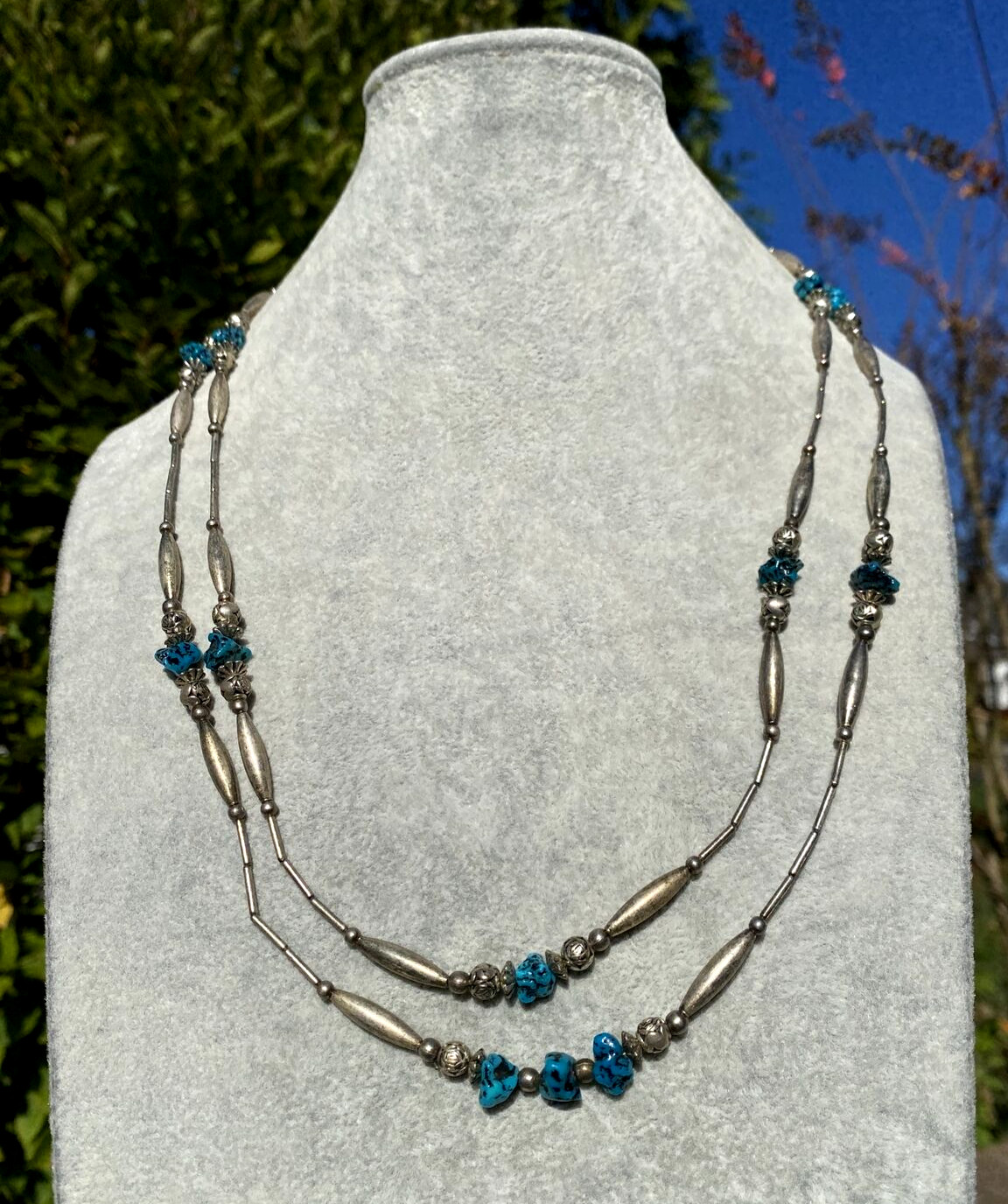 Vintage Necklace Southwest Liquid Silver Turquoise Estate Fine Jewelry Pre-Owned
