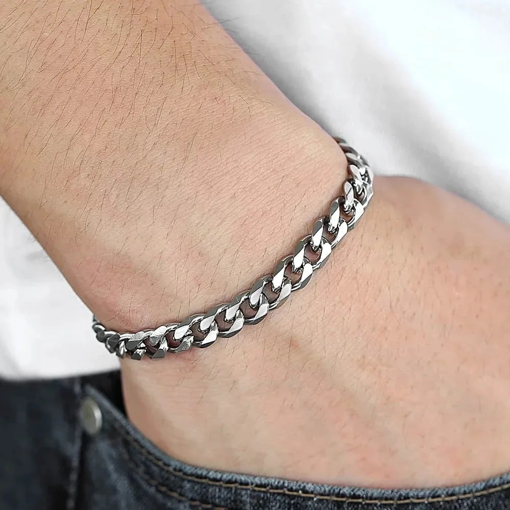 1pc Cuban Link Stainless Steel Bracelet – Classic Chain Jewelry for Men & Women