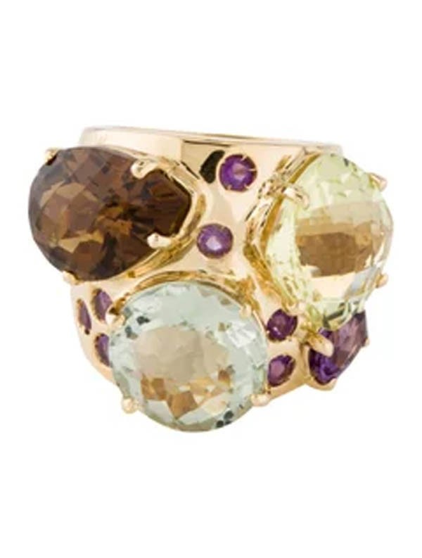 Very Good cond Auth Roberto Coin Ipanema Bold Multigem 18 KT Yellow Gold Ring