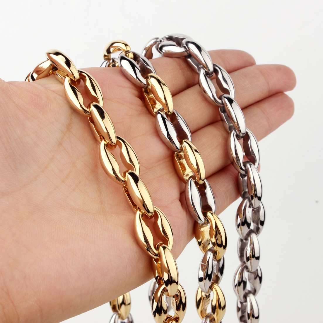 7-40″ 316L Stainless Steel Hollow Out Coffee Beads Bean Chain Neklace Men Women