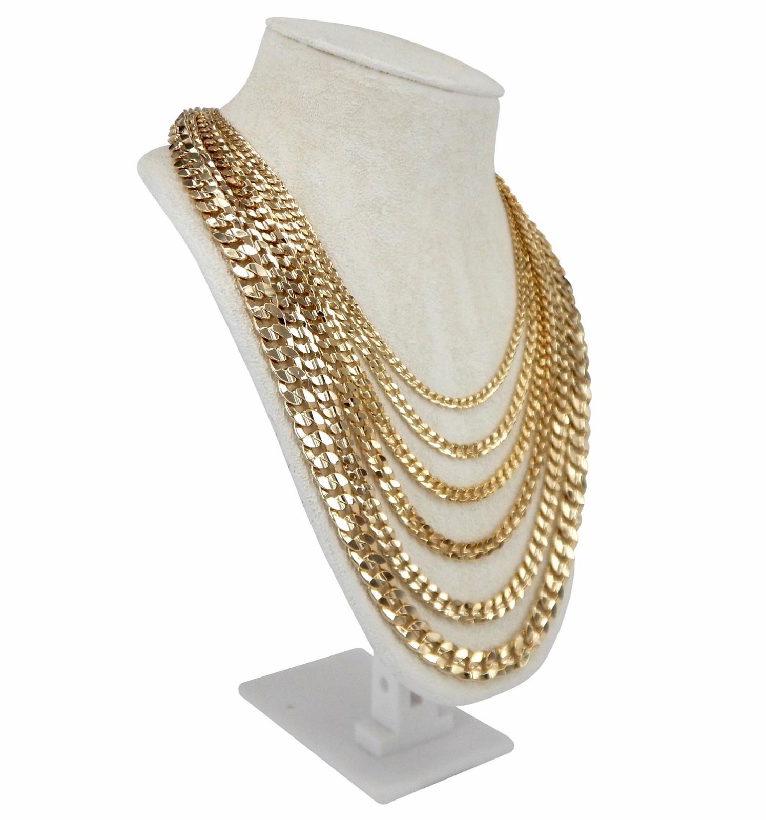 Men’s Concave Cuban link Chain 14k Gold Plated 20″ 22″ 24″ 26″ 30″ inch Necklace