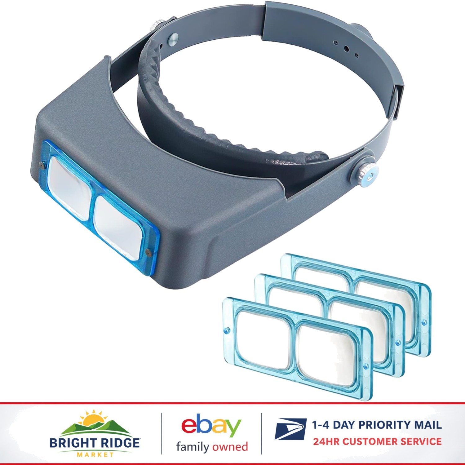 Head-Mounted Magnifier with Interchangeable Lenses for Jewelry and Crafts