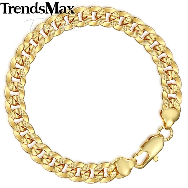 9MM 8″ HAMMERED Curb Cuban Bracelet 18K Gold Filled Chain Jewelry For Men Women