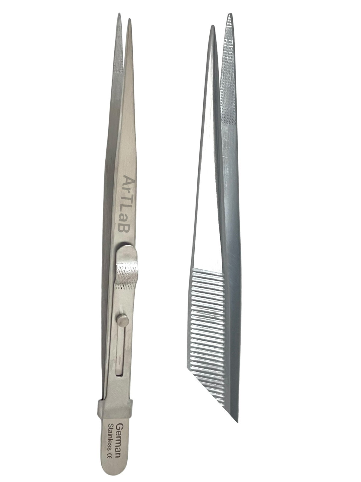 1German GEM & DIAMOND STONE TWEEZERS LOCKING JEWELRY TWEEZER SLIDE LOCK FINE TIP
