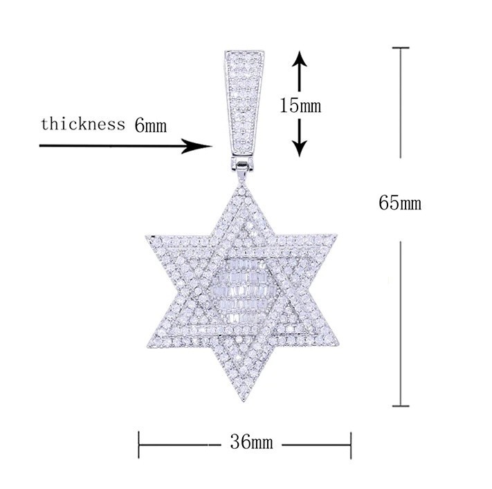 Hip Hop Star of David Pendant Necklace 5A CZ Iced Bling Double Layer Charm Men