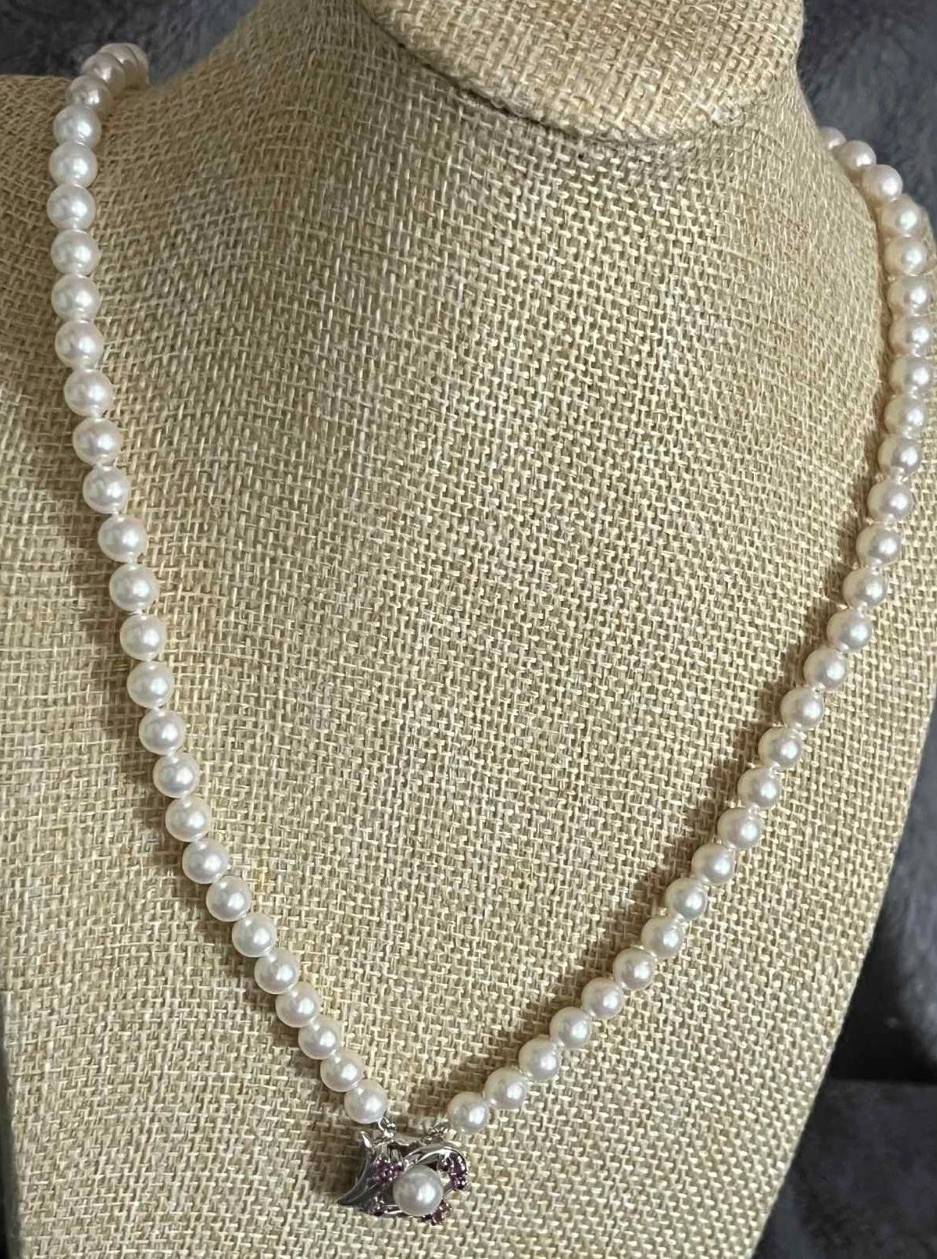 TASAKI Akoya Pearl Double-Strand Necklace 14ct White Gold K14WG 6.4-7.1mm 40cm