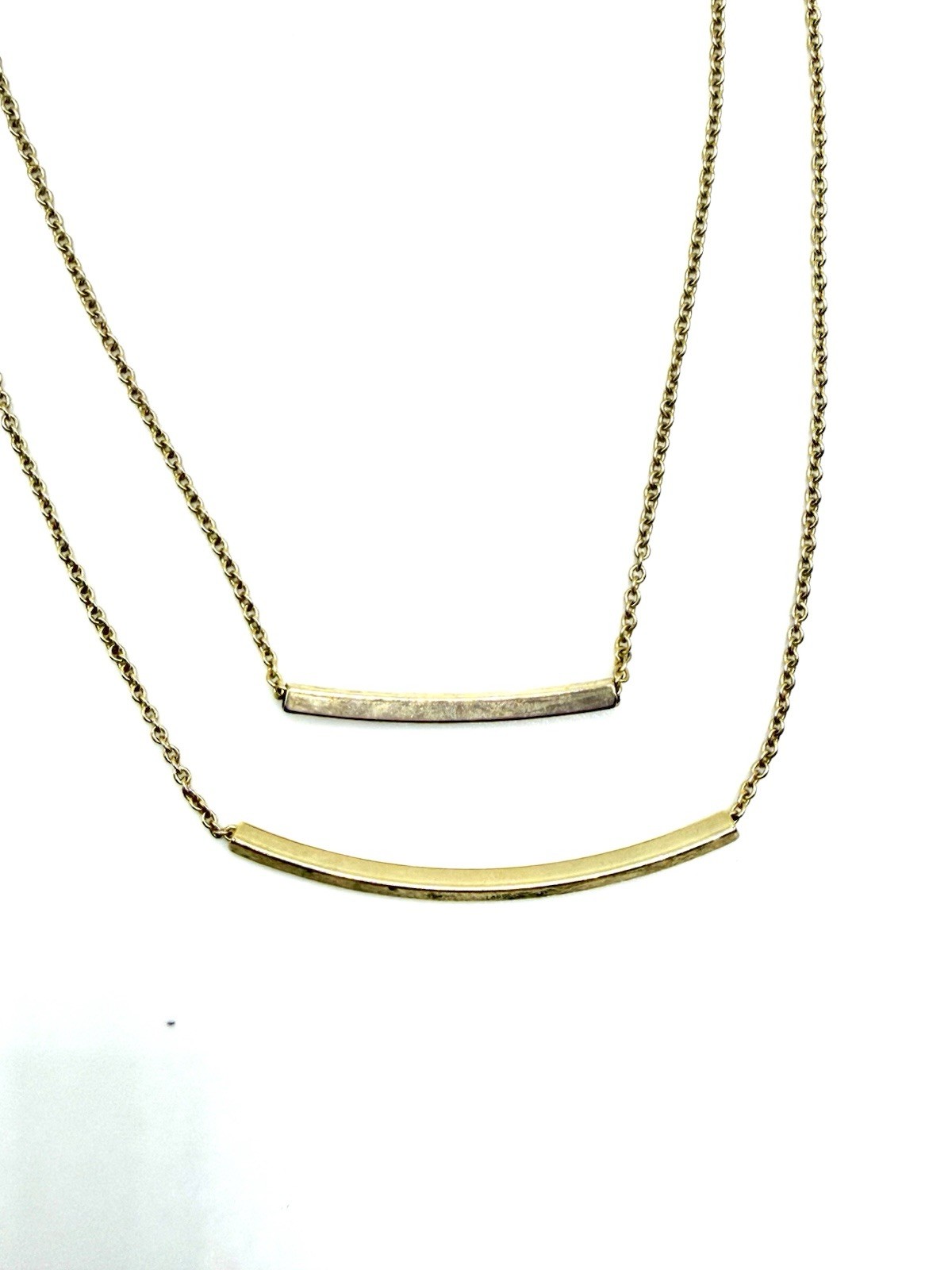 Lot of 2 Gold Tone Necklaces Pink Flower Pendant & Double Layer Bar, Adjustable