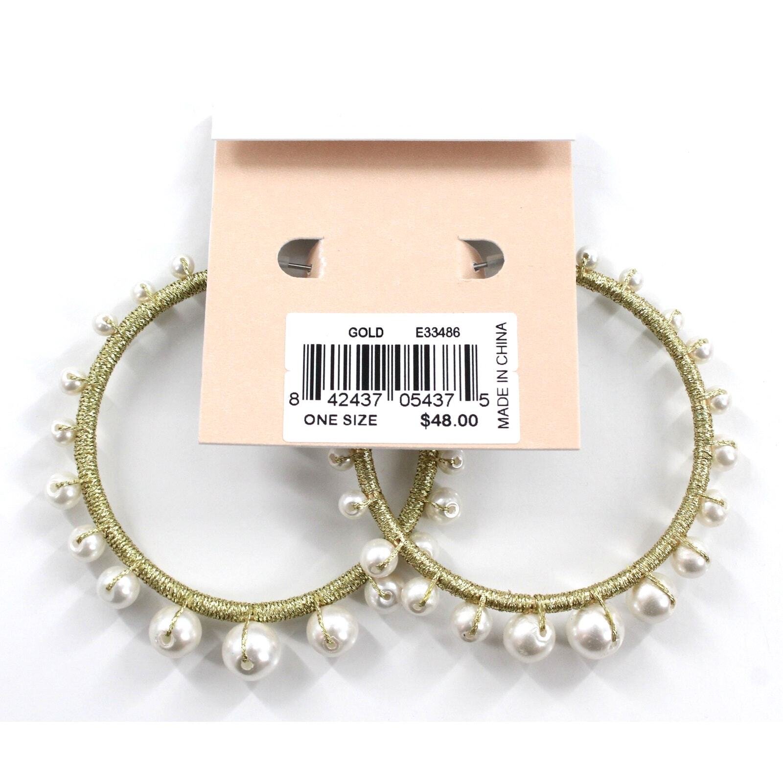 Rebecca Minkoff Gold Tone Morocco Pearl Hoops $48 Tags #RM339
