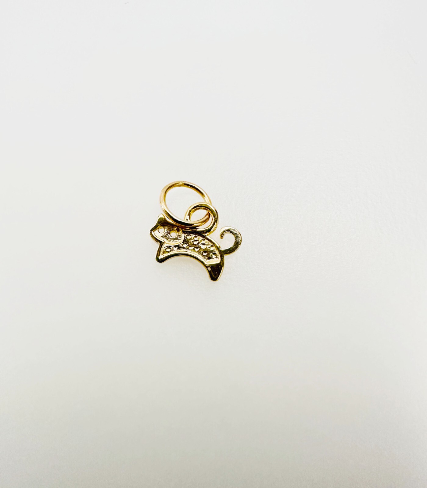 14K Solid Yellow Gold Teeny Tiny – Very Small Kitty Cat Charm Pendant 9x6mm