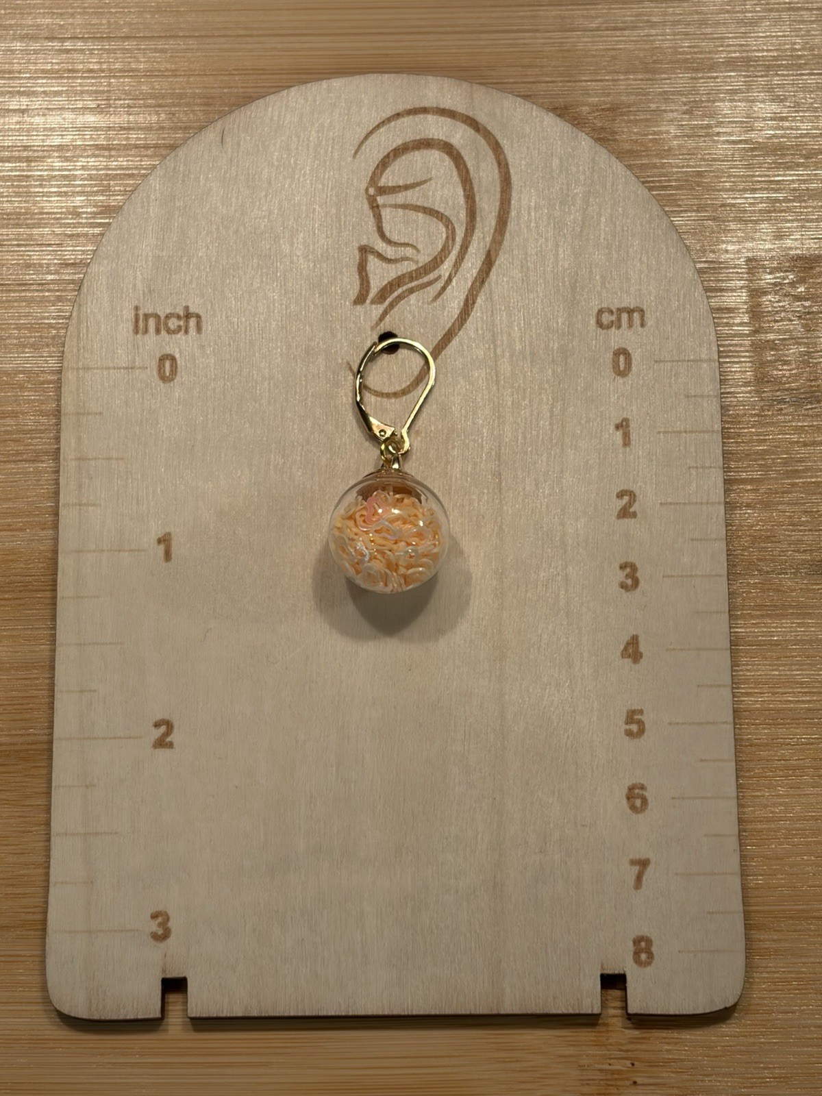 Handmade Stainless Steel Leverback Earring With Glass Globe Charm Yellow Hearts