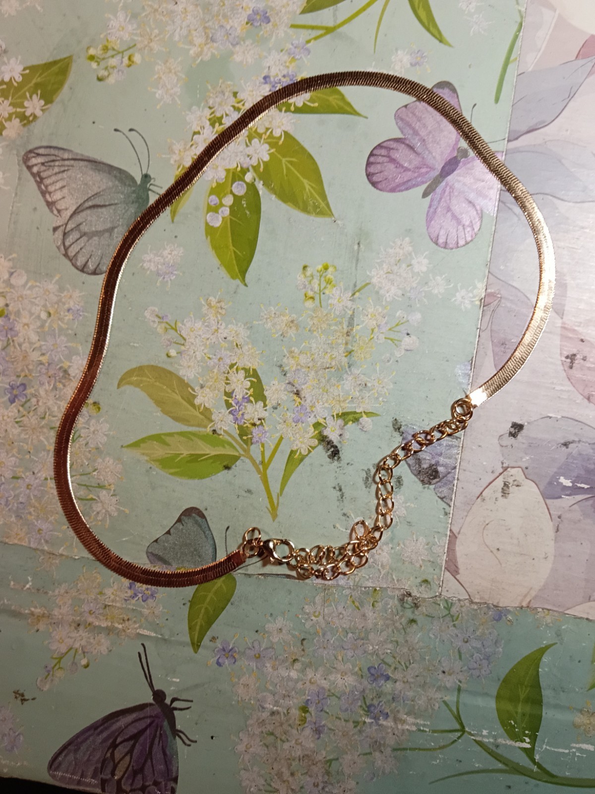 Gold Tone Herringbone Chain Necklace Adjustable Extension Lobster Clasp