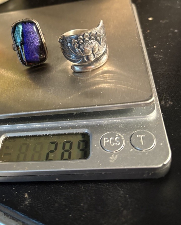 Lot Of Two: Sterling Designer Flower & Art Glass Ring Heavy Good Quality