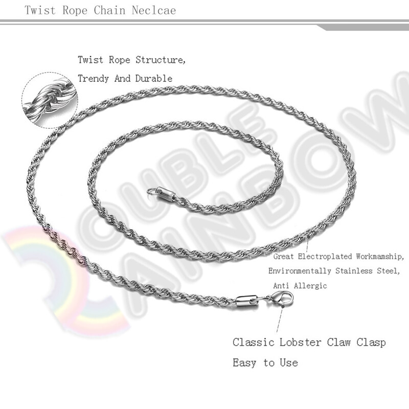Men Women Stainless Steel Silver 2mm/3mm/4mm/5mm Rope Necklace Chain Link C11