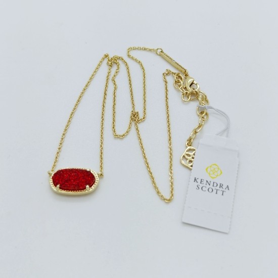 New Kendra Scott Elisa Gold Pendant Necklace in Red Drusy