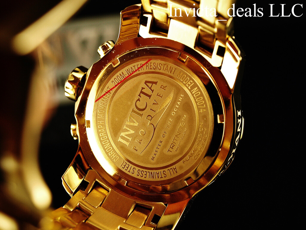 Invicta Men’s 48mm PRO DIVER Scuba Chronograph Gold Dial 18K Gold Plated Watch