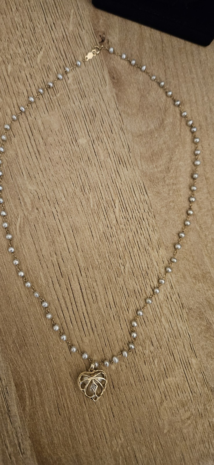 14k Yellow Gold Pearl & Diamond Necklace – 17 Inches