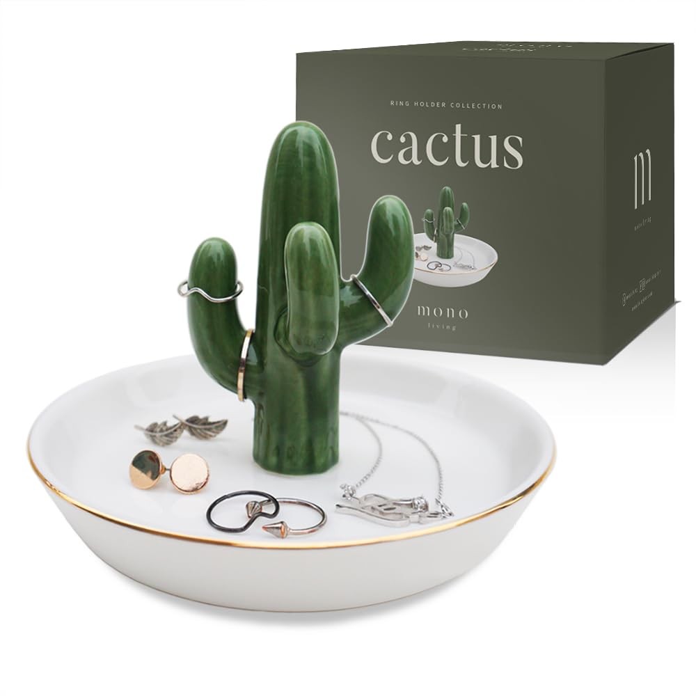 Cactus Jewelry Holder and Ring Dish – Ceramic Succulent Decor for Kitchen Sin…
