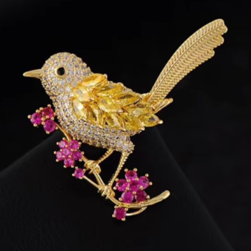Adorable Colorful Brooch Pin Flower Bird Shiny Zircon Fashion Women Gift Party