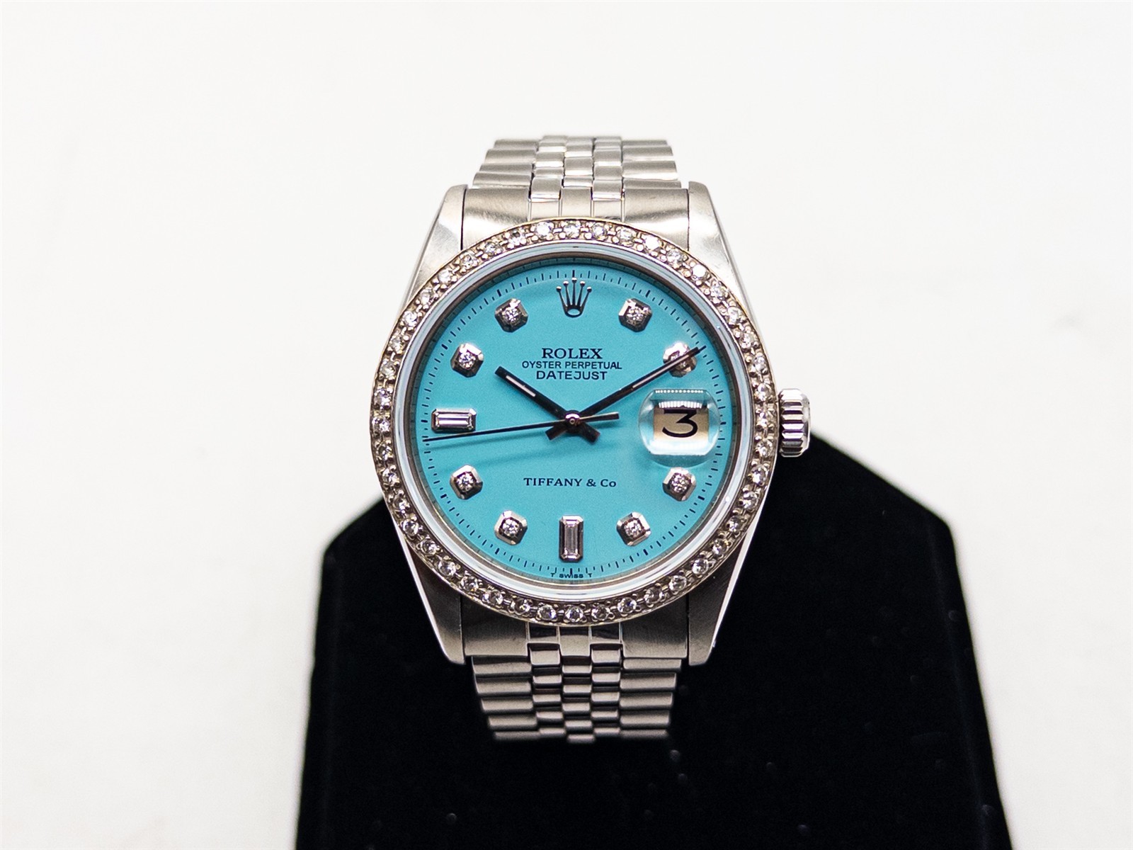 $15000 ROLEX DATEJUST Tiffany & Co Mens 36mm 2ct Diamond SS 18k White Gold Watch