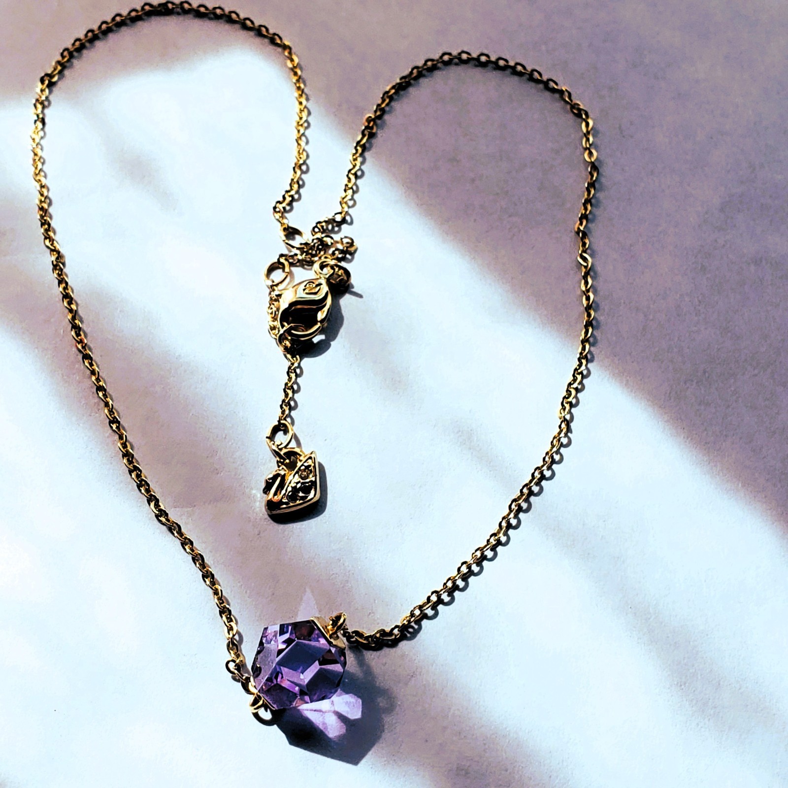 Swarovski “Nutshell Design Collection” Violet Hue Geometric Crystal Necklace