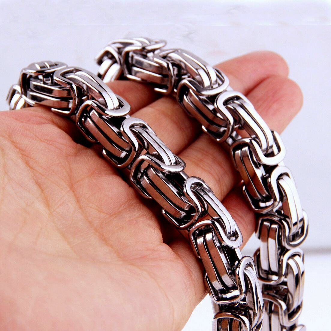 15mm Huge Silver Stainless Steel Byzantine Link Mens Chain Necklace 7-40inch
