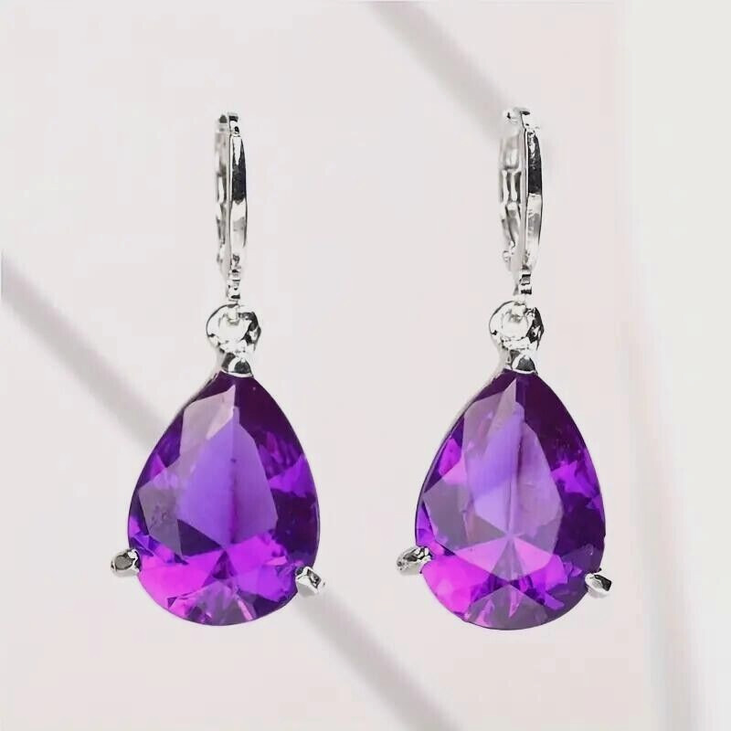 Fashionable Drop Shape Amethyst Drop Earrings Noble Party Holiday Gift Women