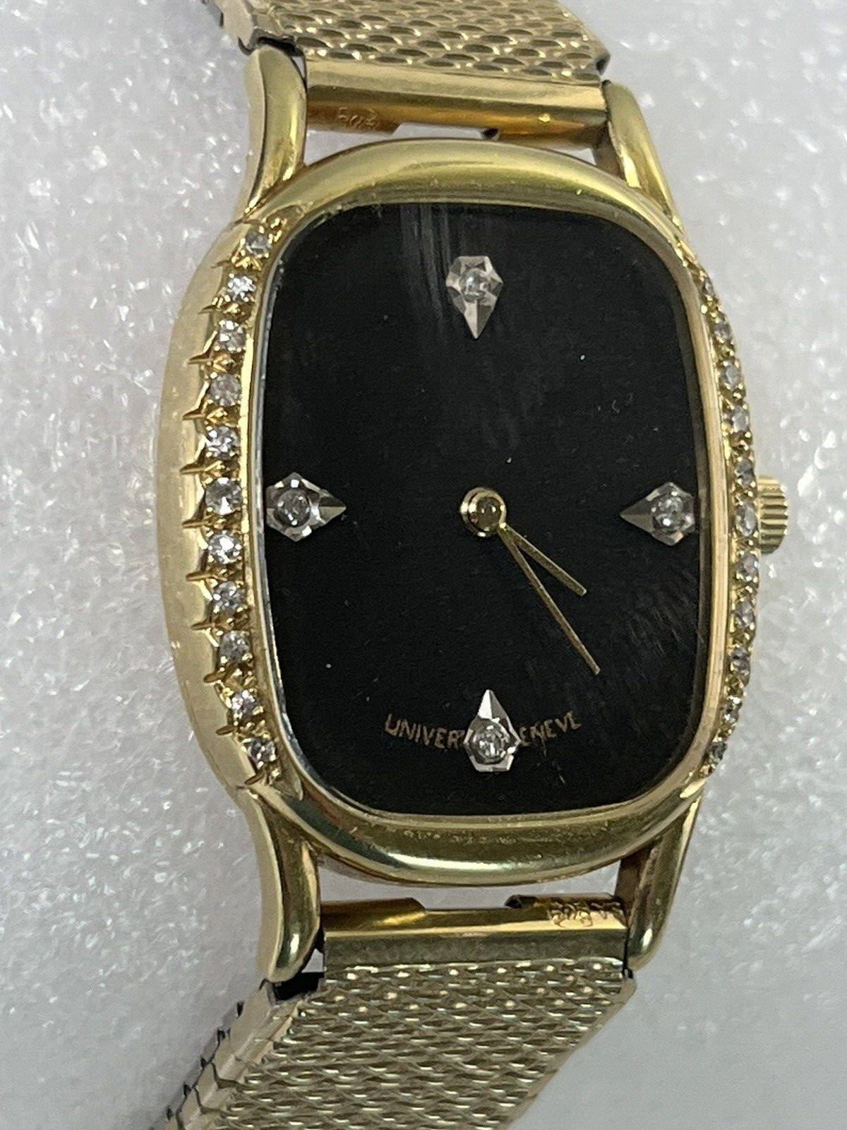 Universal Geneve 14K Gold Diamond Black Dial Swiss Watch Authentic Guaranteed!
