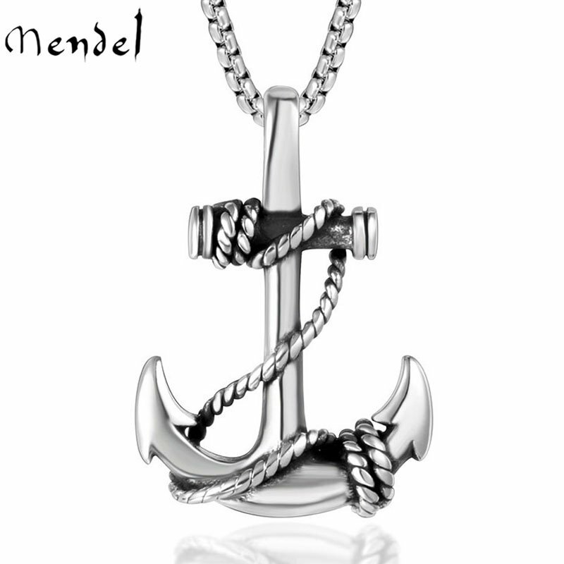 MENDEL Mens Stainless Steel Nautical Surfing Beach Anchor Pendant Necklace Men