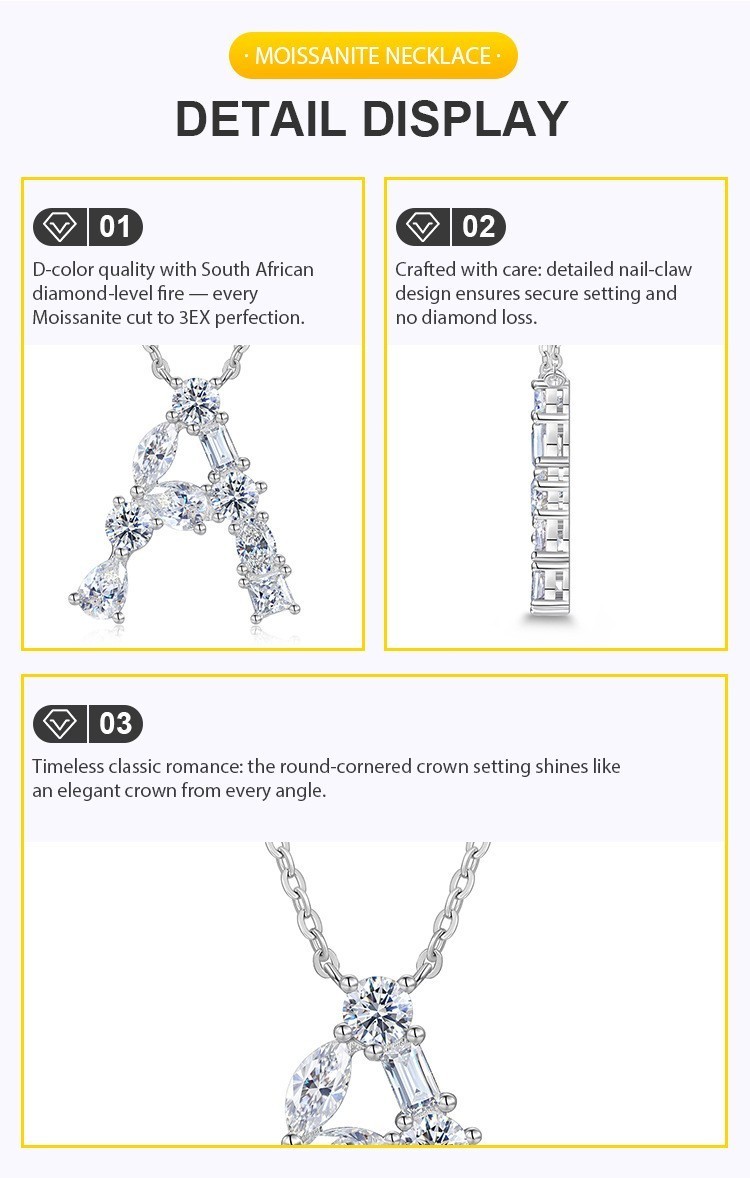 A-Z Initial Moissanite Pendant Necklace 925 Sterling Silver GRA Letter Gift