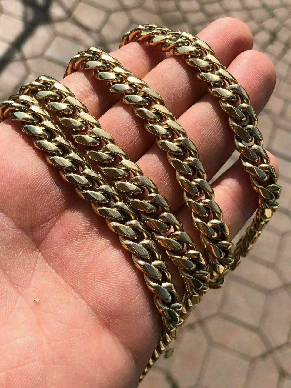 HARLEMBLING 10mm Mens Miami Cuban Link Chain 14k Gold Plated HEAVY 18″-30″