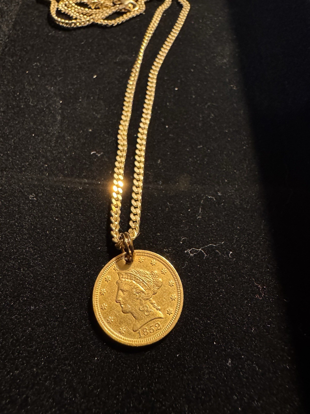 22 Inch 14kt Jacoje Baby Curb 2.4mm Gold Chain With 1852 $2.50 Gold Coin