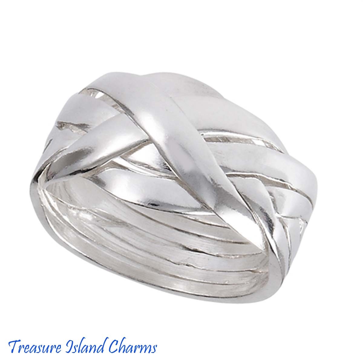 Solid 925 Sterling Silver 6-Piece 6-Band Braid Puzzle Ring Size 6,7,8,9,10,11,12