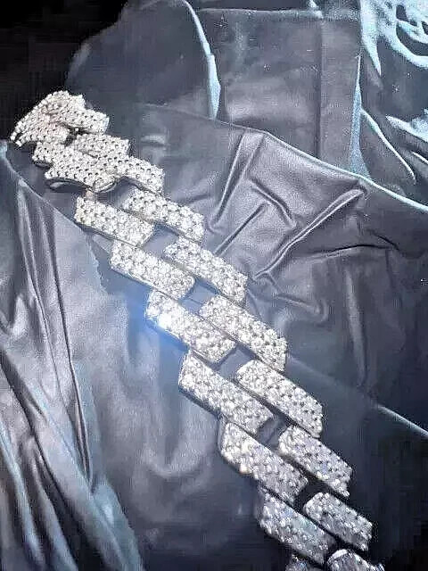 Miami Cuban Link Round Lab Created Diamond Men Chain 14K White Gold Plated
