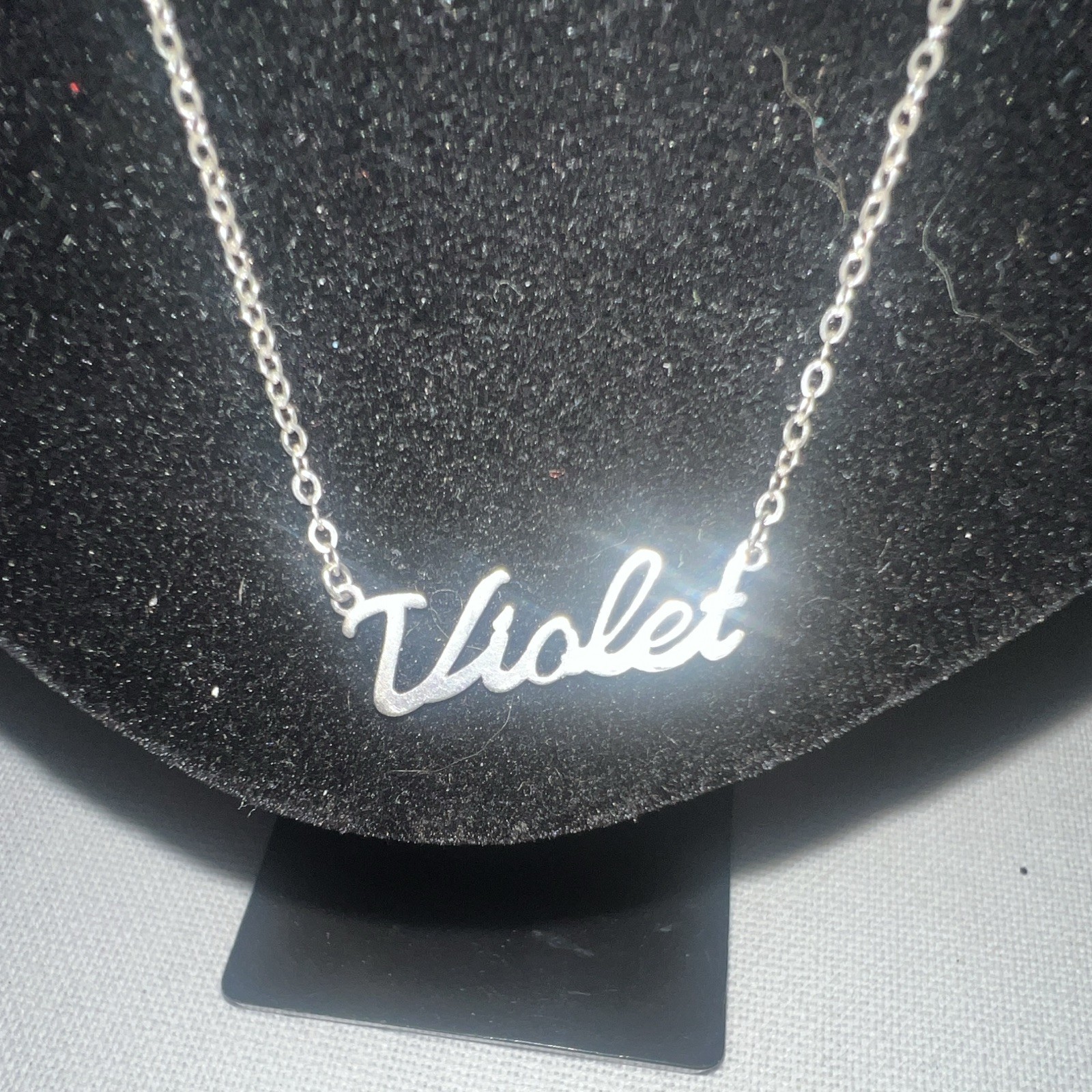 Sterling Silver “Violet” Nameplate Pendant Necklace Cable Chain Letters