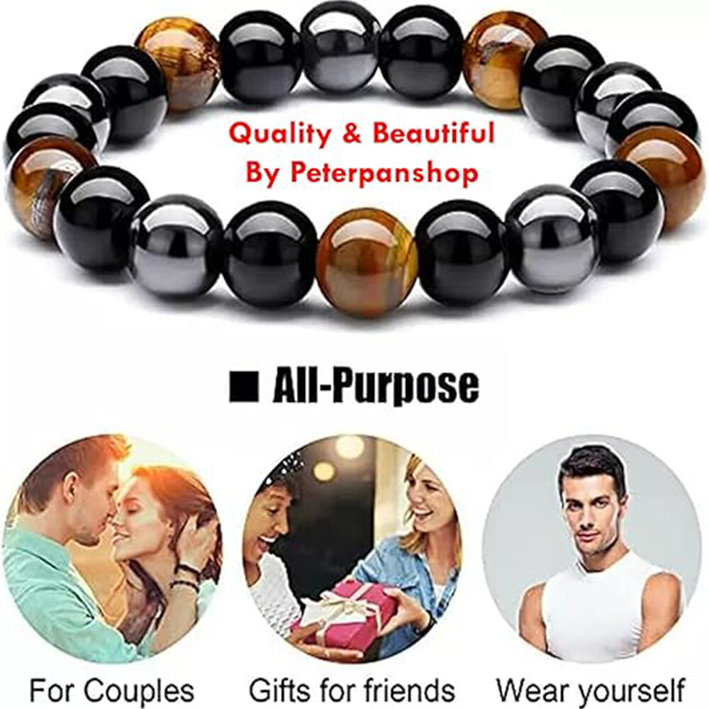 Energy Healing Stretch Bracelet Natural Stone Hematite Tiger Eye for Men Women