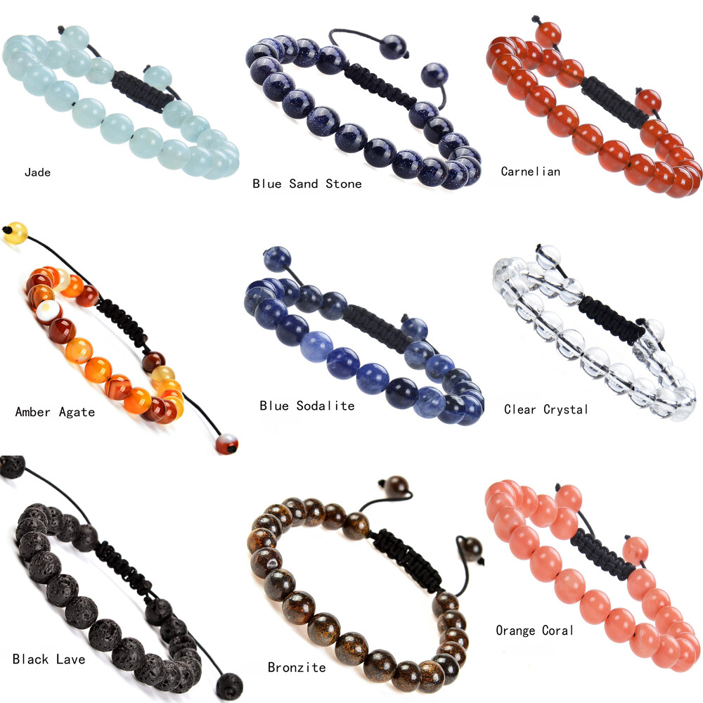 Handmade 8mm natural healing power gemstone beads adjustable bracelet for unisex