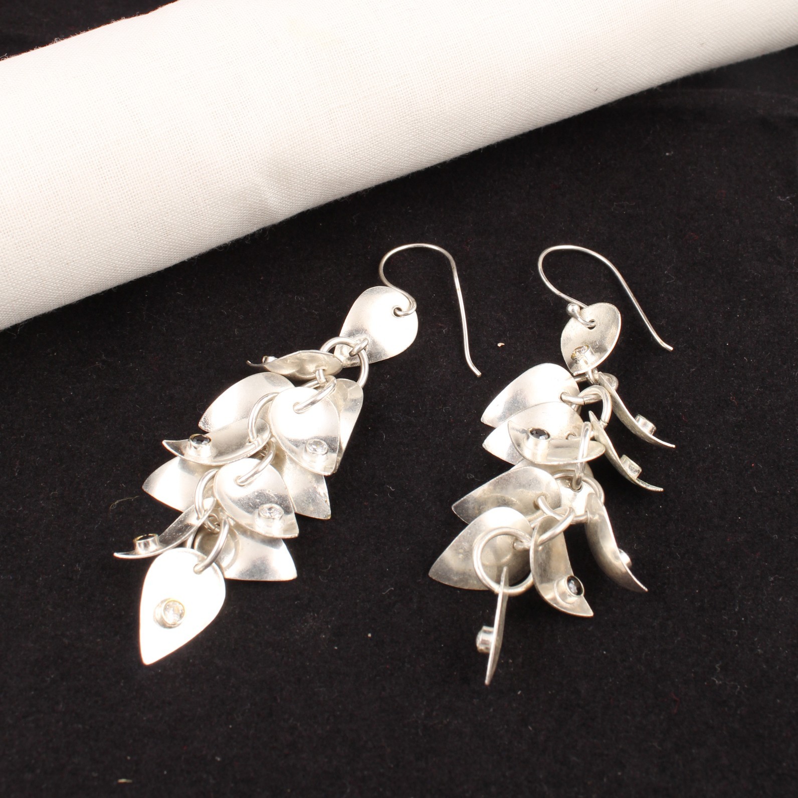 Silver Plated Cascading Leaf Cluster Dangle Earrings
