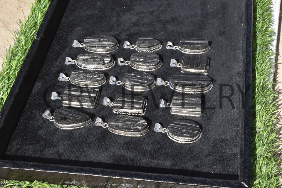 1-500 Pcs Black Tourmaline Pendant Wholesale Lot Bulk: Silver Plated WH-16