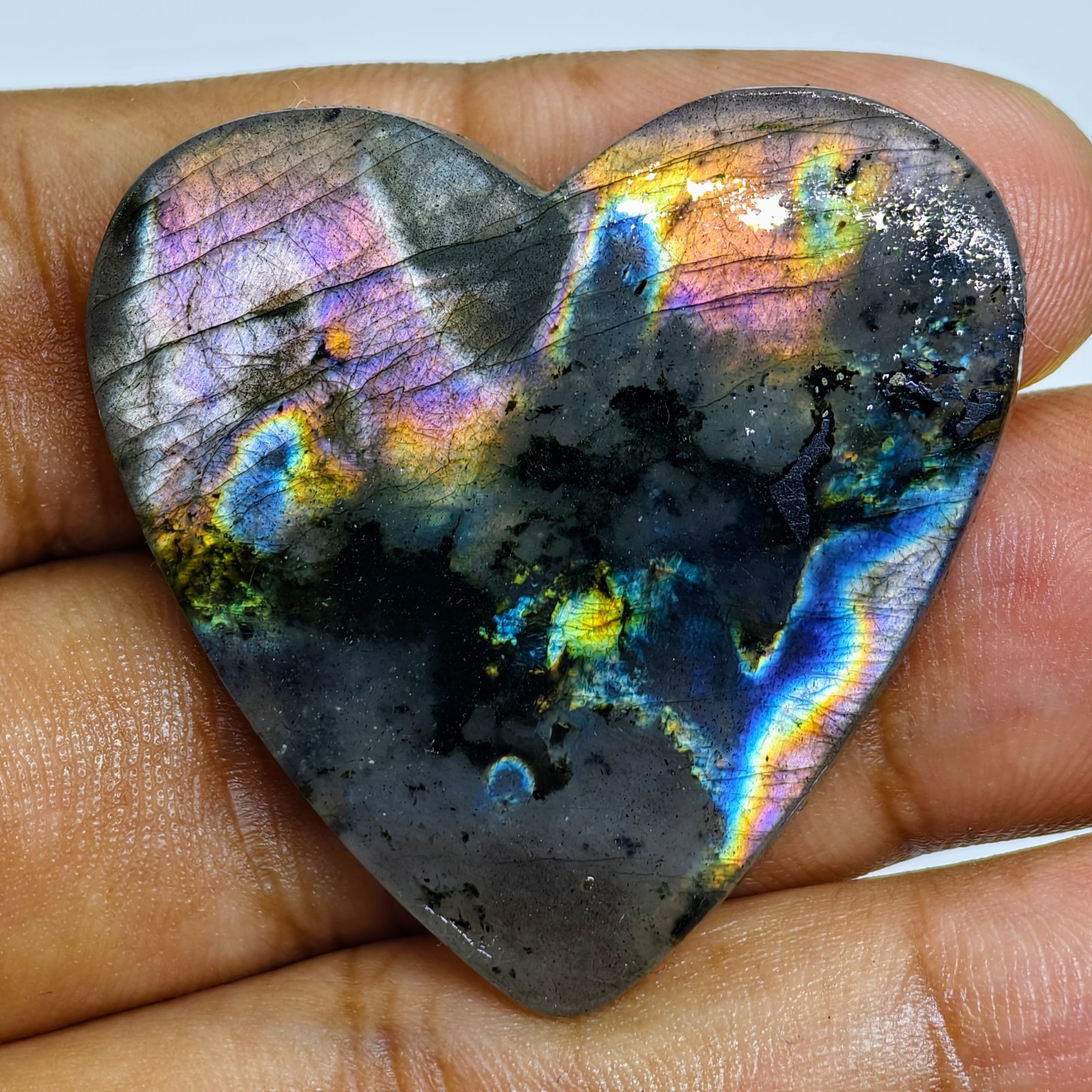 46 Cts Natural Labradorite Heart Cabochon Gemstone For Jewelry 35.6×36.4×4.4 MM