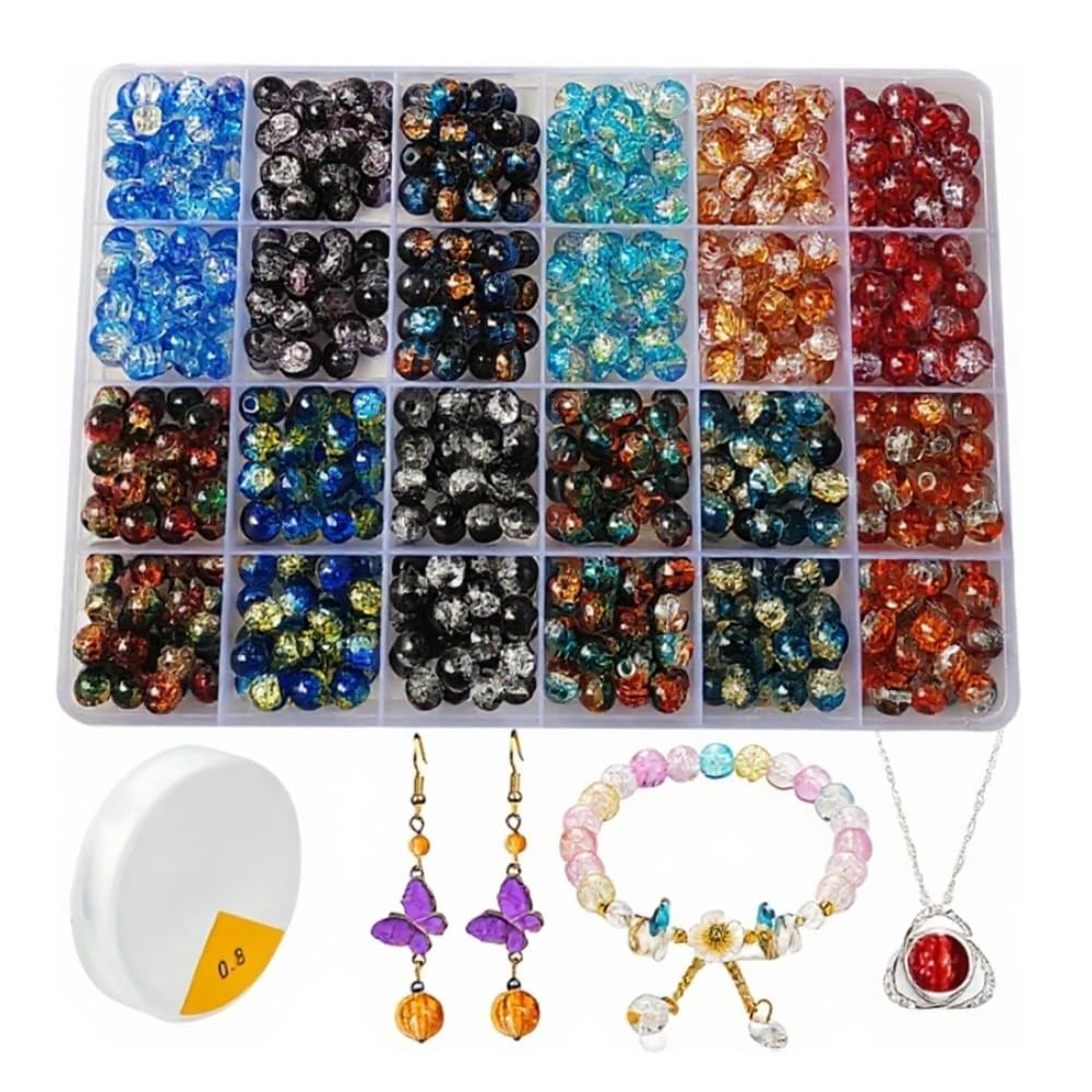 C MY 600pcs 8mm Crackle Glass Beads for Bracelet Jewelry 8mm, Multicolor