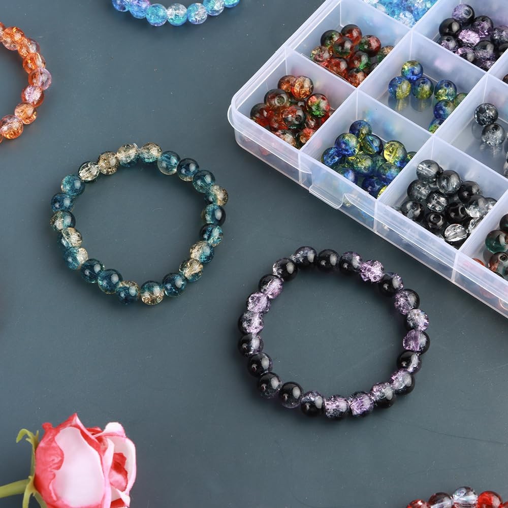 C MY 600pcs 8mm Crackle Glass Beads for Bracelet Jewelry 8mm, Multicolor