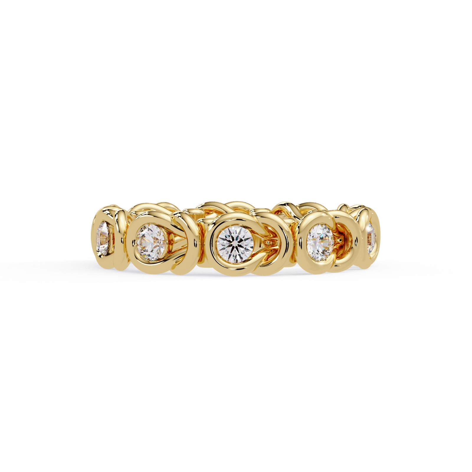 1.00 CTW Round Lab Grown Diamond Chain Link Ring Bezel Set 925 Silver DEF VVS VS