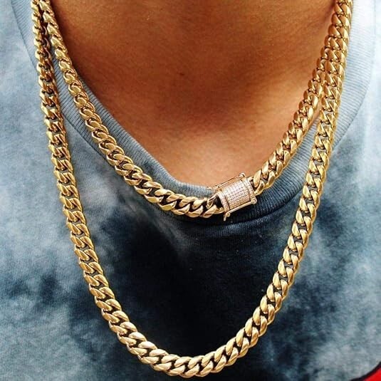 14k Gold Plated Stainless Steel Miami Cuban Link Bracelet Or Chain with CZ Clasp