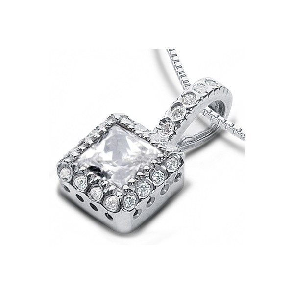 0.65ct tw D/VS2 Princess Cut Natural Certified Diamonds 18K Gold Halo Pendant