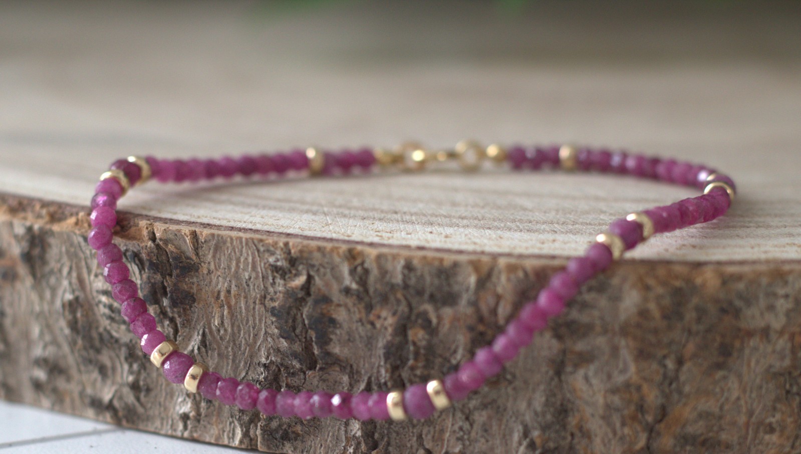 Ruby + 14K Gold spacers, Gemstone Bracelet, July Birthstone, 18k gold filled