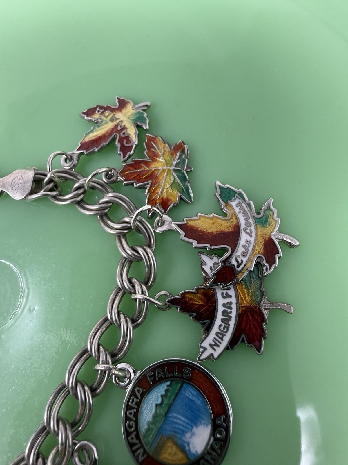 Vintage Sterling Silver Enamel Canada Travel Maple Multi Charm Bracelet 43g